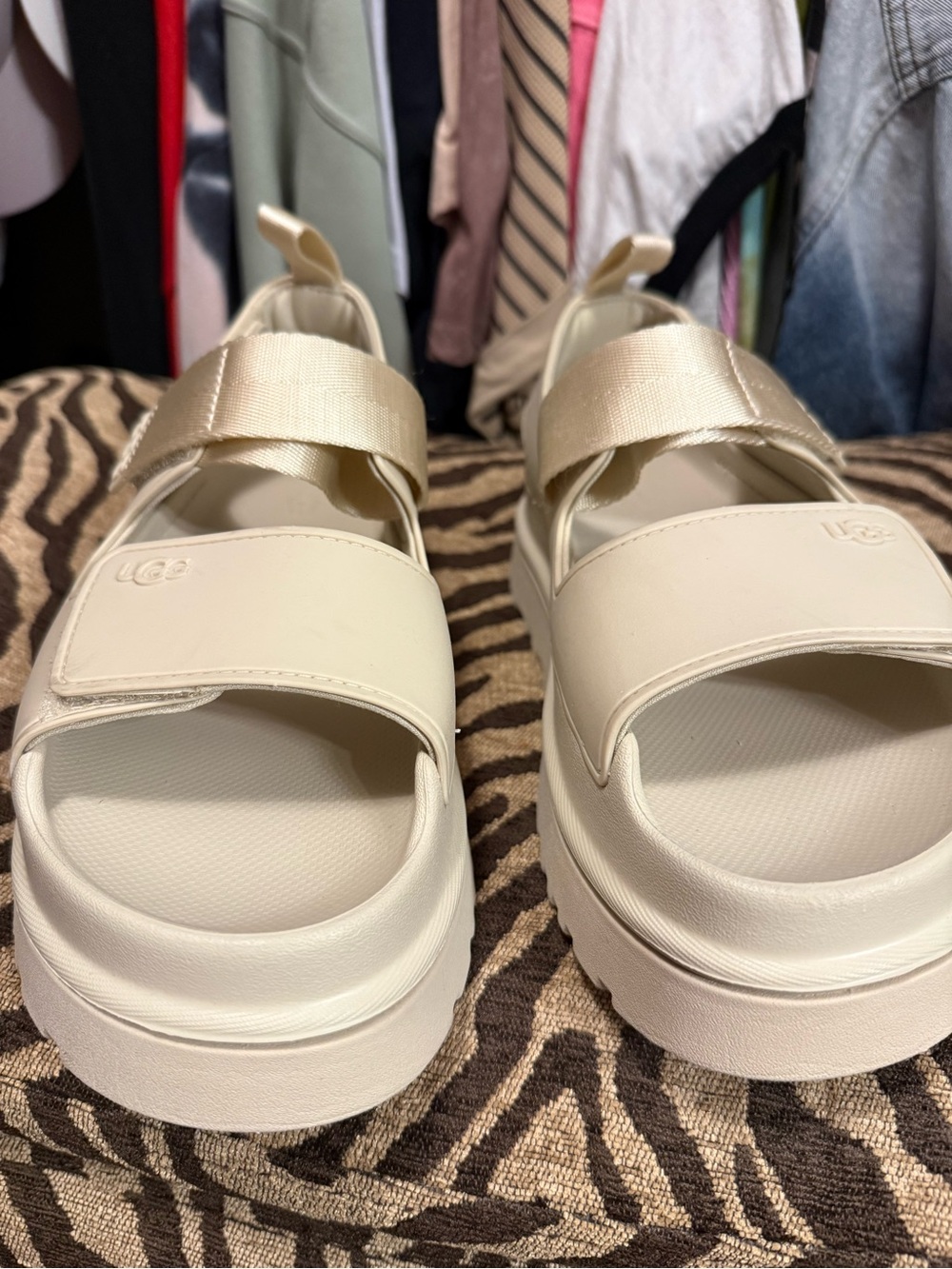 UGG Cream Platform Slide Sandals with Wide Straps